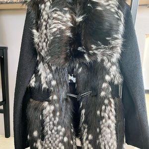 Black and Grey fur coat for sale by Laundry brand by Shelli Secal size large